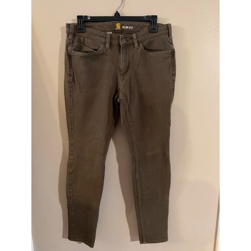 Carhartt Slim Fit Pants Womens 8 Regular Olive Brown Workwear Trousers
